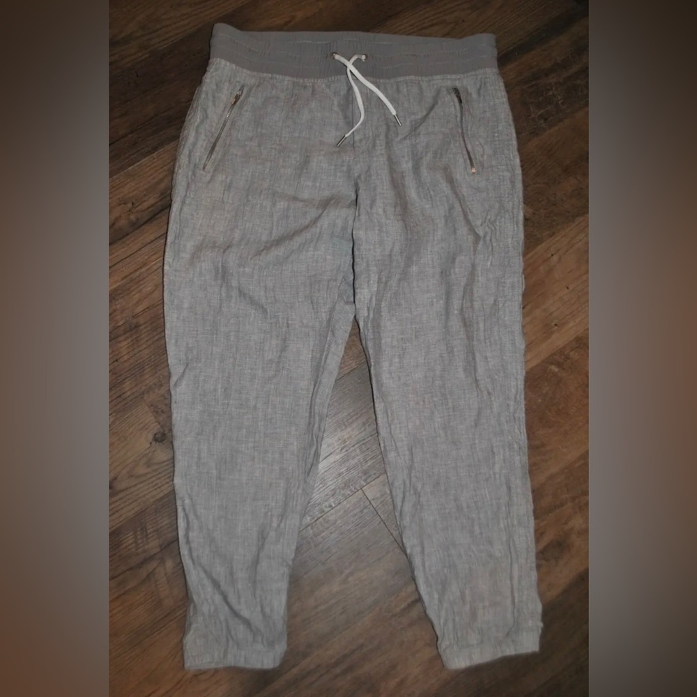 Athleta Light Gray Drawstring Linen Jogger Pants 16